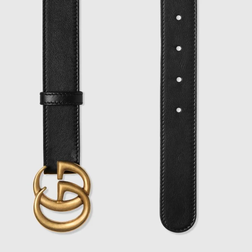 GUCCI GG MARMONT SLIM BELT UNISEX  BLACK SMOOTH LEATHER SIZE 80 WIT GUCCI BOX